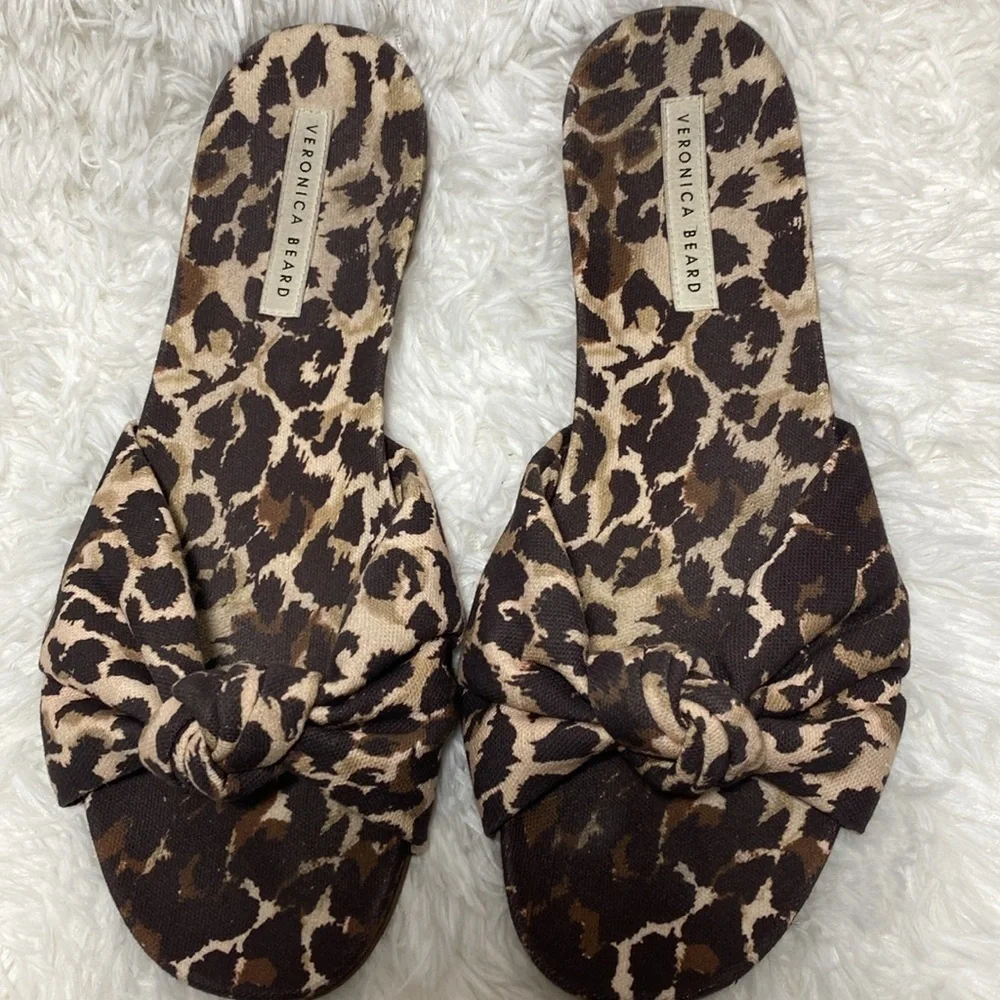 Veronica Beard Brown Slide Sandals with Bold Leopard Print